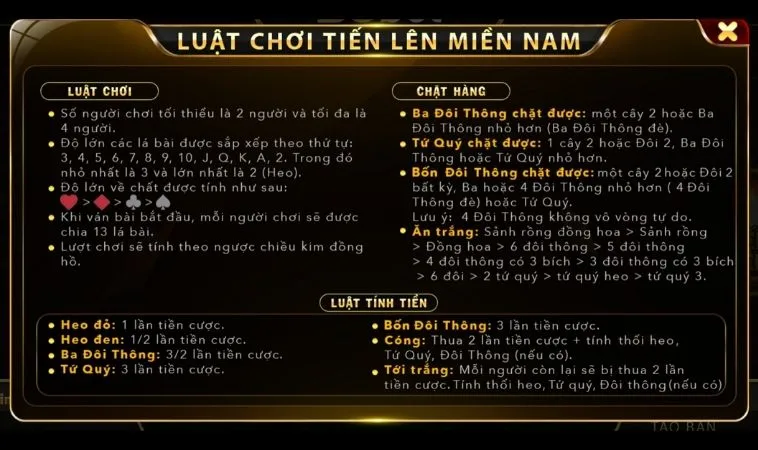 Luật chơi Tiến Lên Miền Nam Cổng Game Go88