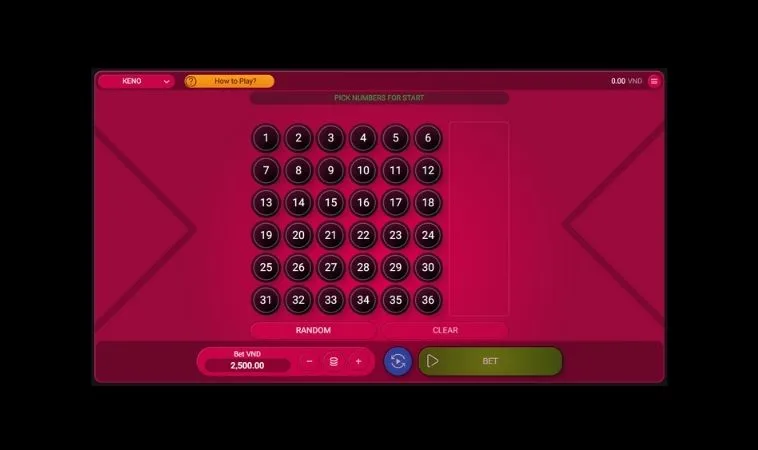 Giao diện chơi game nhanh Keno Tại Go88
