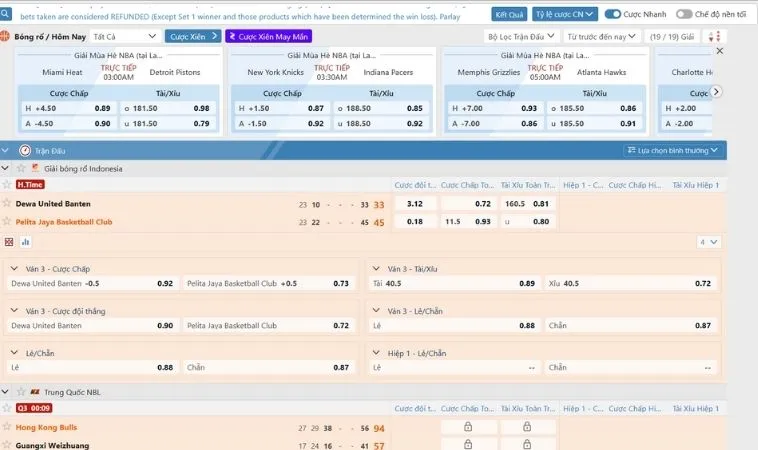 Giao diện cá cược kèo Bóng Rổ Go88